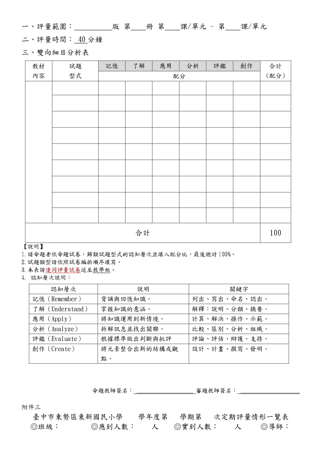 臺中市東勢區東新國民小學學生成績評量辦法