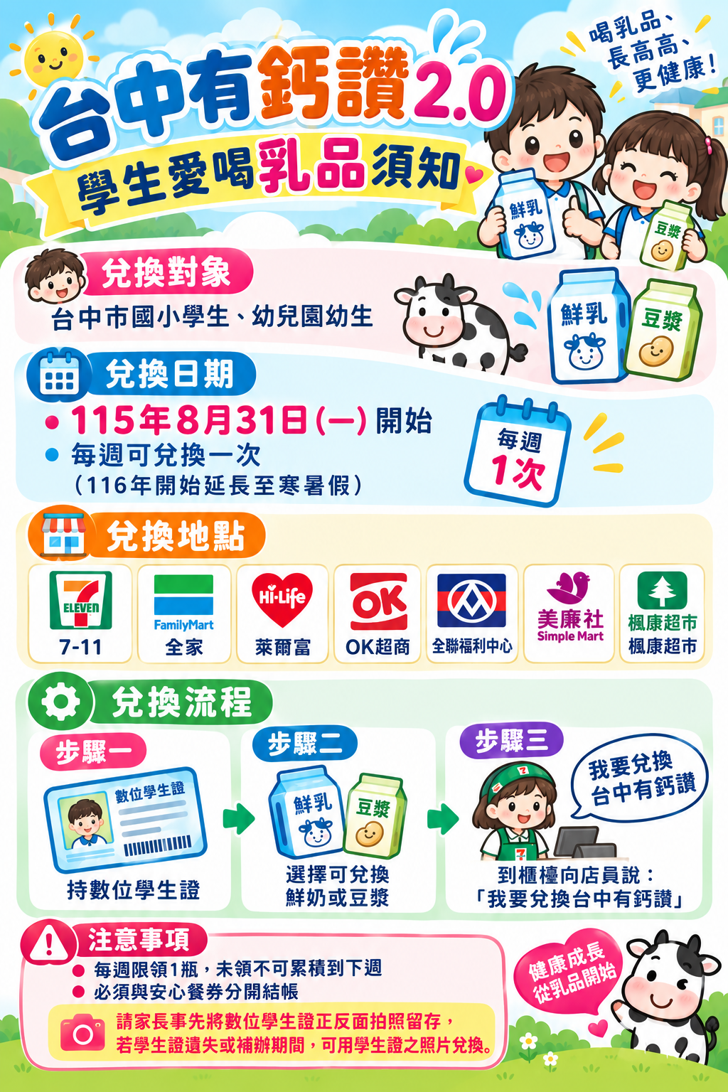 台中有鈣讚2.0學生愛喝乳品須知