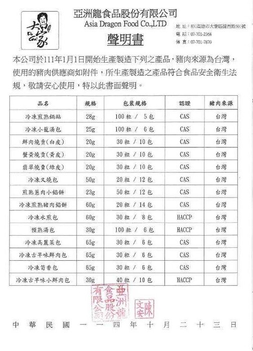 午餐公司資訊聲明圖片